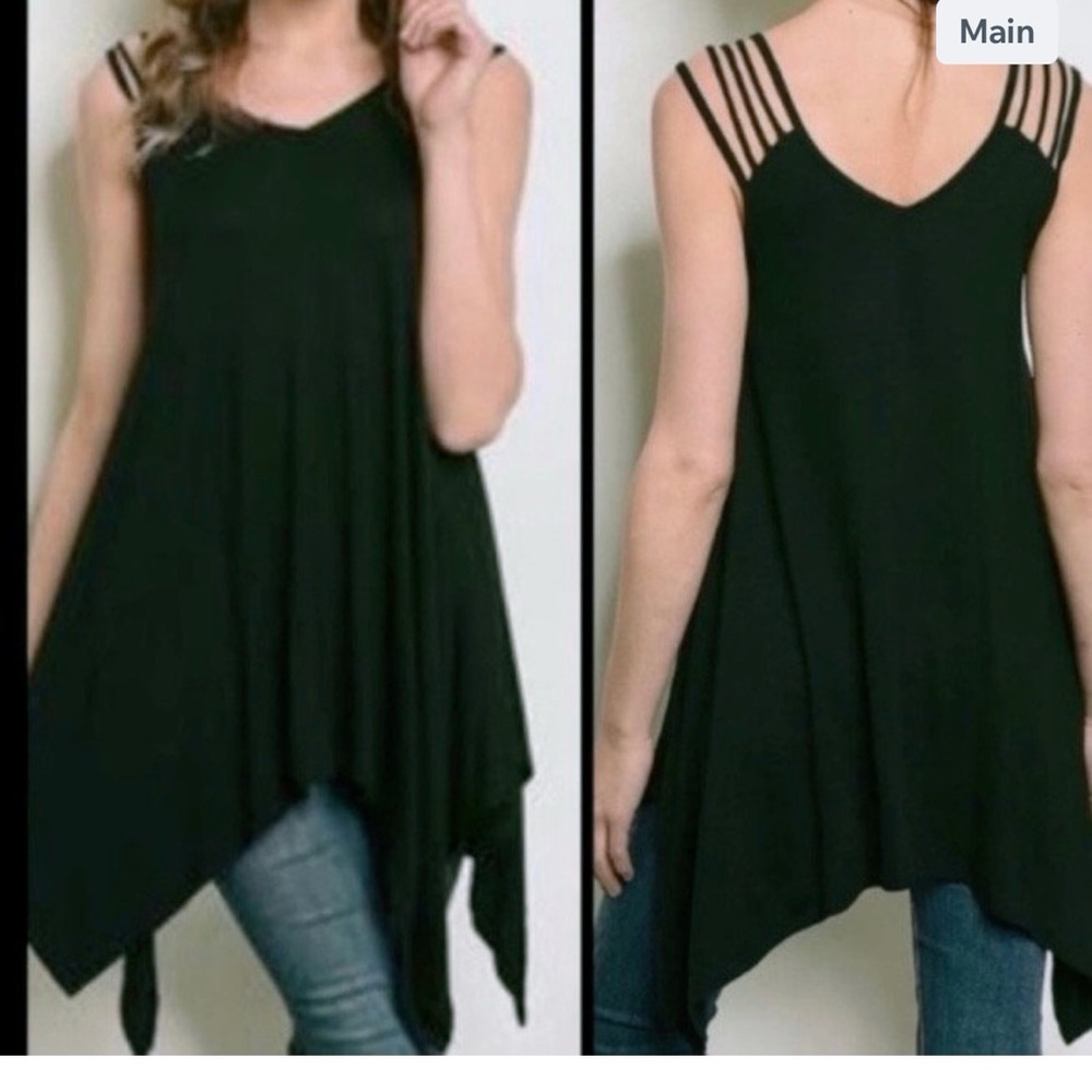 Black Asymmetrical Sleeveless Tunic